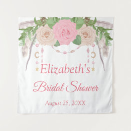 Pink Blush Floral Boho Chic Bridal Shower Tapestry