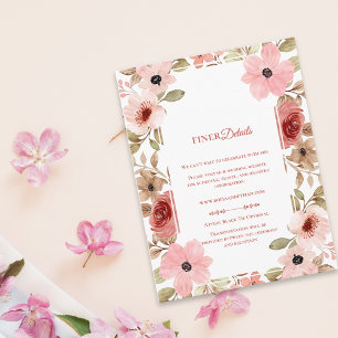 Pink Blush Floral Botanical Wedding Details Enclosure Card