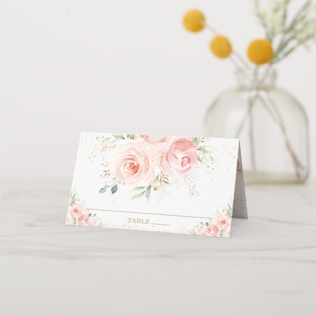Pink Blush Floral Bridal Baby Shower Birthday Place Card (Front)