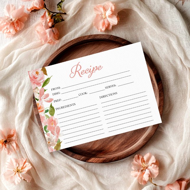 Pink Blush Floral Bridal Shower Recipe Card (Creator Uploaded)