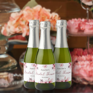 Pink Blush Floral Bridal Shower Sparkling Wine Label