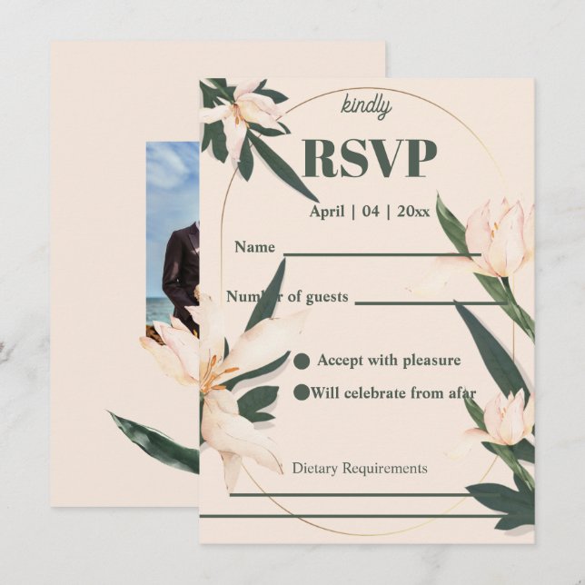 Pink blush floral Circle RSVP Card (Front/Back)