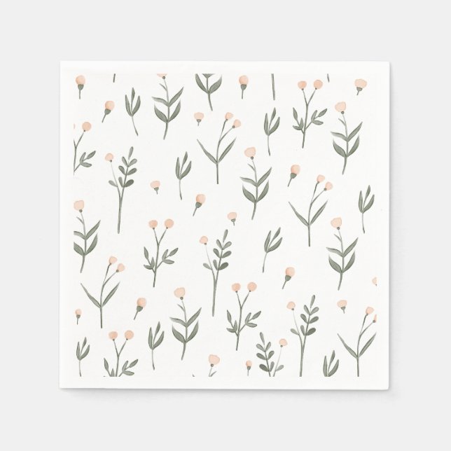 Pink Blush Floral Delicate Wildflowers Cottage Napkin (Front)
