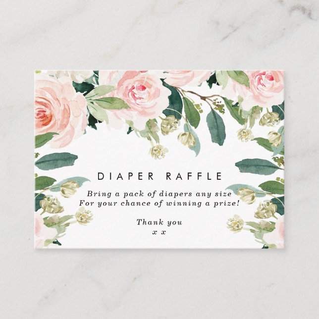Pink blush floral Diaper Raffle enclosure card (Front)