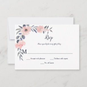 Pink Blush Floral Drop - White - Wedding RSVP Card