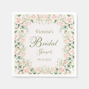 Pink Blush Floral Elegant Name Bridal Shower Napkin