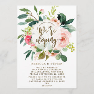 pink blush floral elegant we're eloping invitation