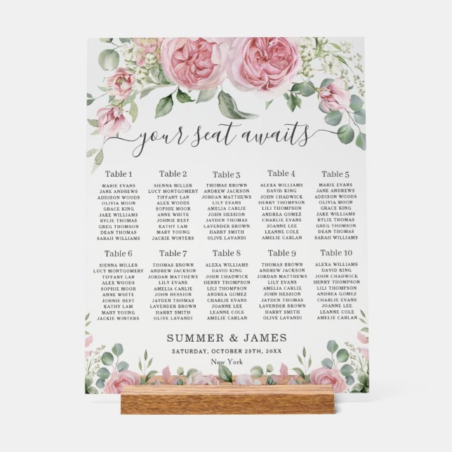 Pink Blush Floral Flowers Wedding Seating Chart (Front)
