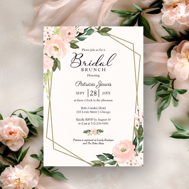 Pink Blush Floral Geometric Bridal Brunch Invitation (Creator Uploaded)