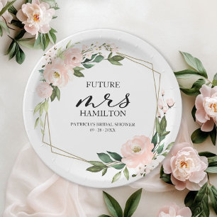 Pink Blush Floral Geometric Bridal Shower Paper Plate