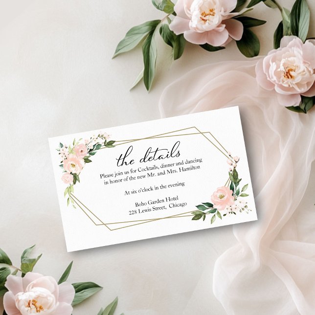 Pink Blush Floral Geometric Wedding Details Enclosure Card (Creator Uploaded)