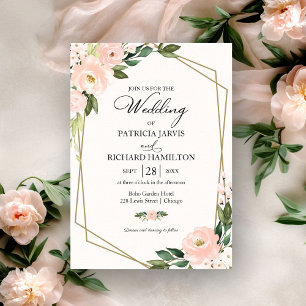 Pink Blush Floral Geometric Wedding Invitation