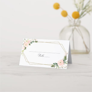 Pink Blush Floral Geometric Wedding Place Card
