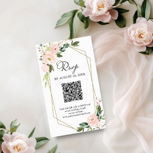 Pink Blush Floral Geometric  Wedding QR RSVP Enclosure Card