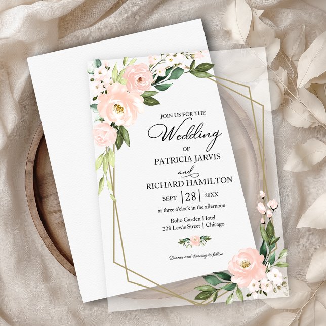 Pink Blush Floral Geometric Wedding Vellum Invitations (Creator Uploaded)
