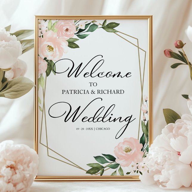 Pink Blush Floral Geometric Wedding Welcome Sign (Creator Uploaded)