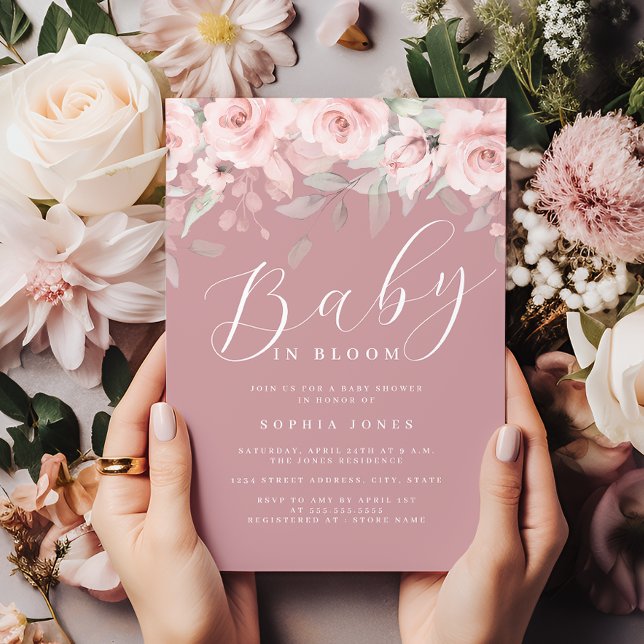 Pink blush Floral Girl Baby in Bloom Baby Shower   Invitation (Creator Uploaded)