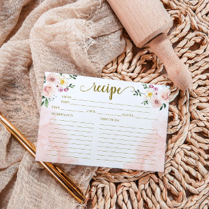 Pink Blush Floral Gold Bridal Shower Recipe Card