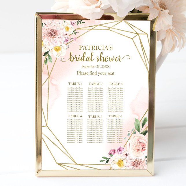 Pink Blush Floral Gold Bridal Shower Seating Chart (Creator Uploaded)