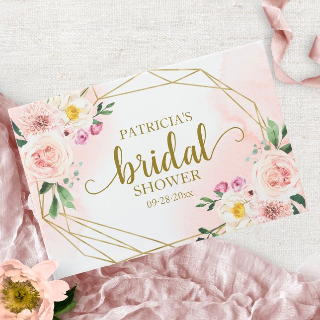Pink Blush Floral Gold Geometric Bridal Shower Guest Book (Creator Uploaded)