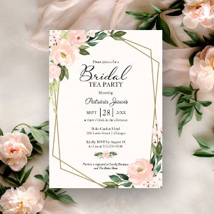 Pink Blush Floral Gold Geometric Bridal Tea Party Invitation