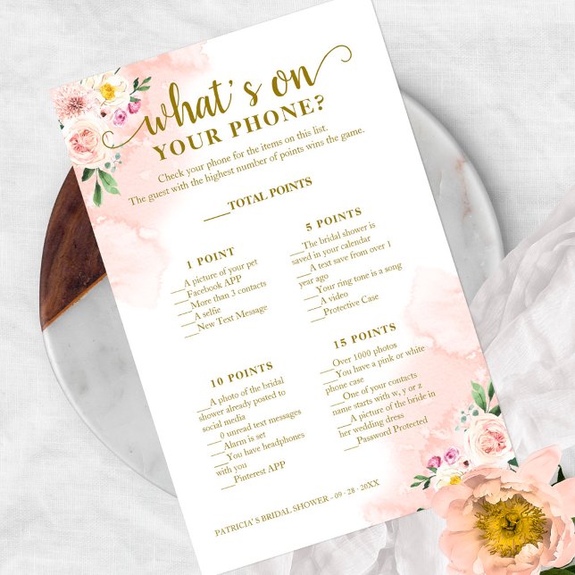 Pink Blush Floral Gold What's On Your Phone Flyer (Creator Uploaded)