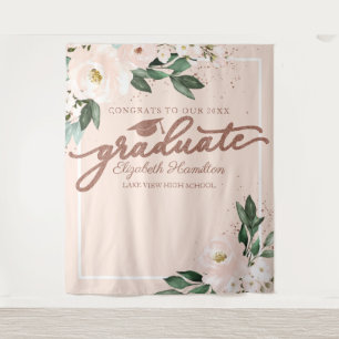 Pink Blush Floral Graduation Party Photo Backdrop Tapestry