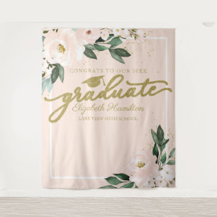 Pink Blush Floral Graduation Party Photo Backdrop Tapestry