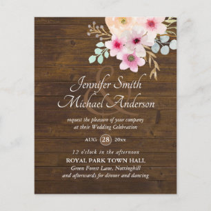 Pink Blush Floral Greenery Wedding Invites BUDGET