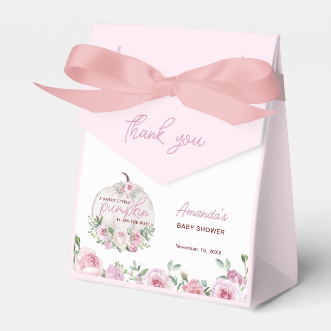 Pink Blush Floral Little Pumpkin Baby Shower Favour Box (Front Side)
