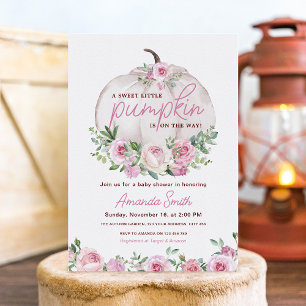 Pink Blush Floral Little Pumpkin Baby Shower Invitation