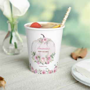 Pink Blush Floral Little Pumpkin Baby Shower Paper Cups