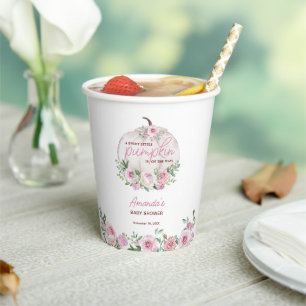 Pink Blush Floral Little Pumpkin Baby Shower Paper Cups