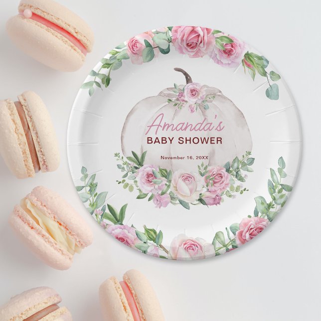 Pink Blush Floral Little Pumpkin Baby Shower Paper Plate (Creator Uploaded)
