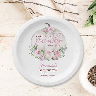 Pink Blush Floral Little Pumpkin Baby Shower Paper Plate