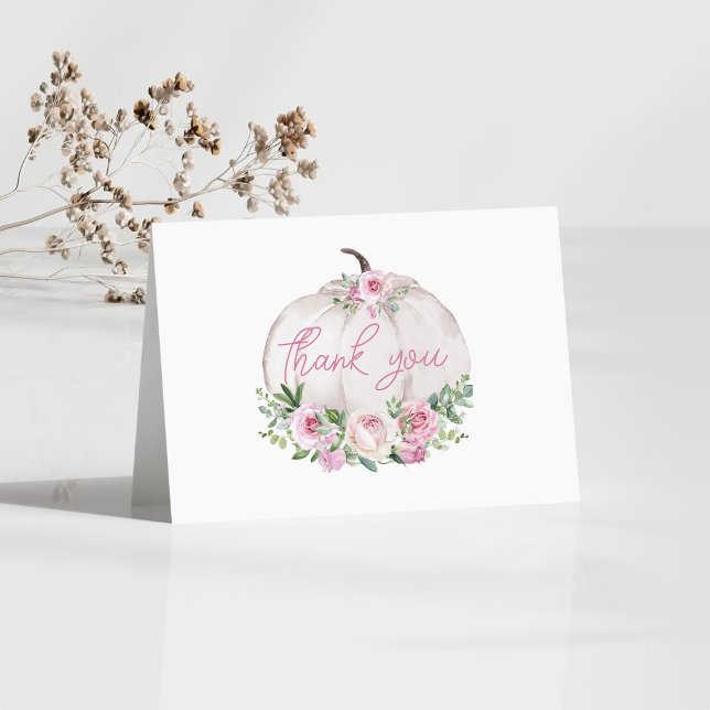 Pink Blush Floral Little Pumpkin Baby Shower Thank You Card (Creator Uploaded)