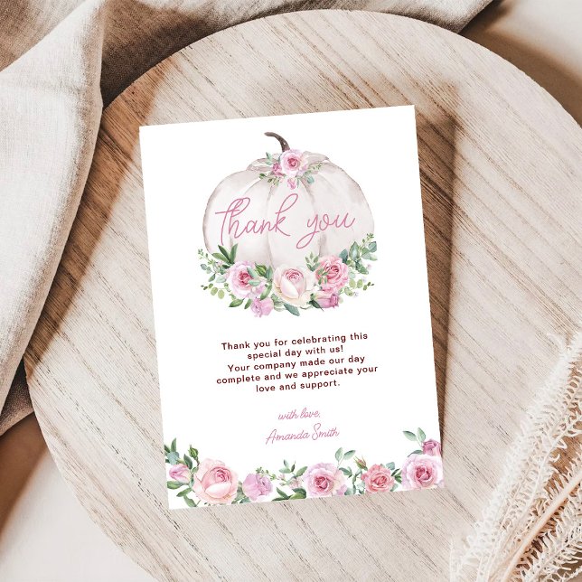 Pink Blush Floral Little Pumpkin Baby Shower Thank You Card (Creator Uploaded)