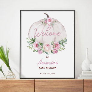 Pink Blush Floral Little Pumpkin Baby Welcome Sign