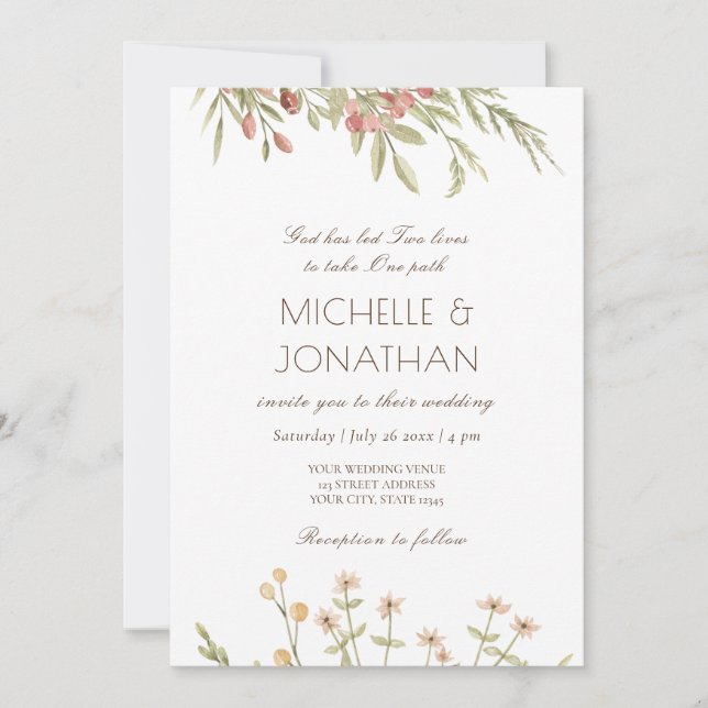 Pink Blush Floral Modern Design Christian Wedding Invitation (Front)