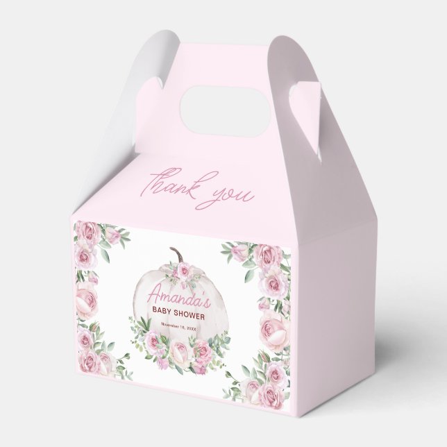 Pink Blush Floral Pumpkin Baby Shower Thank You Favour Box (Front Side)