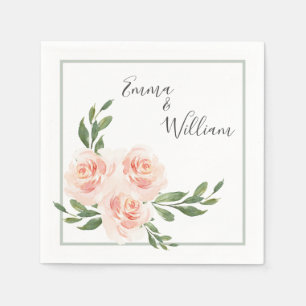 Pink Blush Floral Romantic Watercolor Napkin