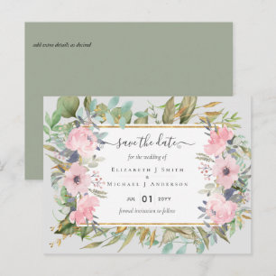 Pink Blush Floral Sage Greenery Save Dates Postcard