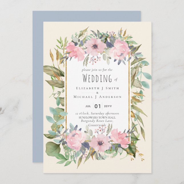 Pink Blush Floral Sage Greenery Wedding (Front/Back)