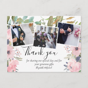 Pink Blush Floral Sage Greenery Wedding Postcard