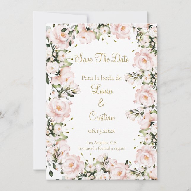 Pink blush floral save the date  invitation (Front)