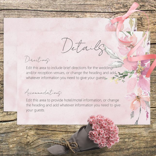 Pink Blush Floral Watercolor Modern Details Enclosure Card (Creator Uploaded)