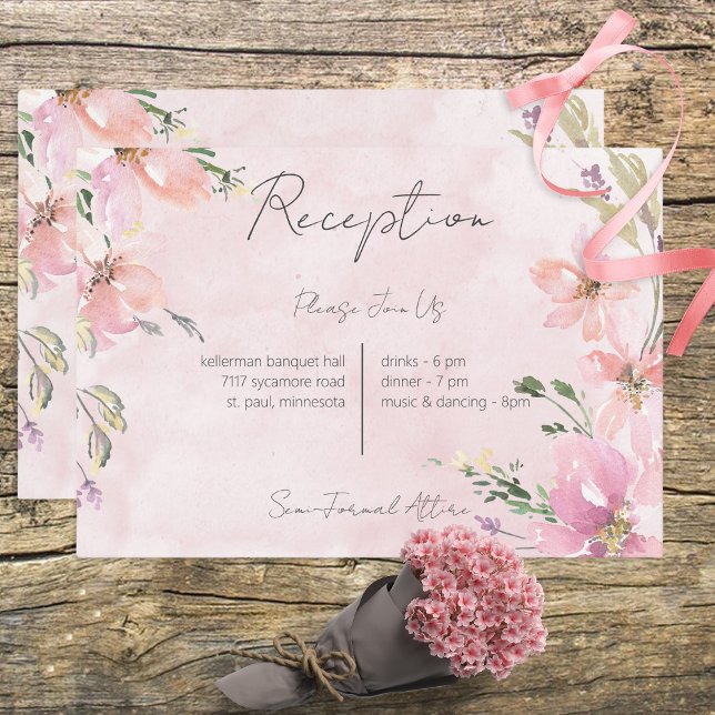 Pink Blush Floral Watercolor Modern Reception Enclosure Card (Creator Uploaded)