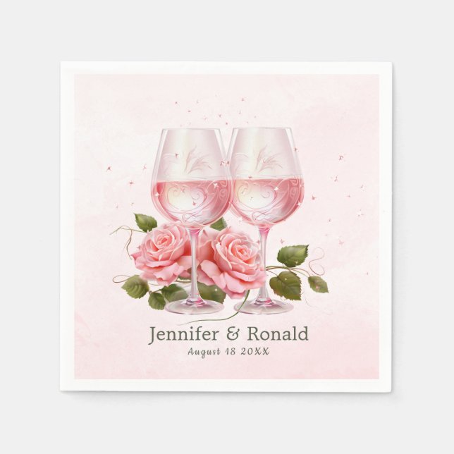  Pink Blush Floral Watercolor Wine Glasses Wedding Napkin (Front)