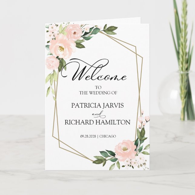 Pink Blush Floral Wedding Ceremony Program Programme (Front)