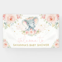 Pink Blush Flower Elephant Baby Girl Welcome